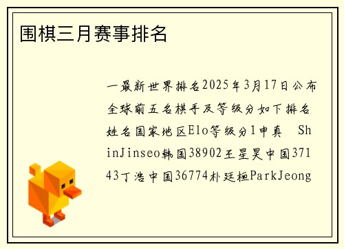 围棋三月赛事排名